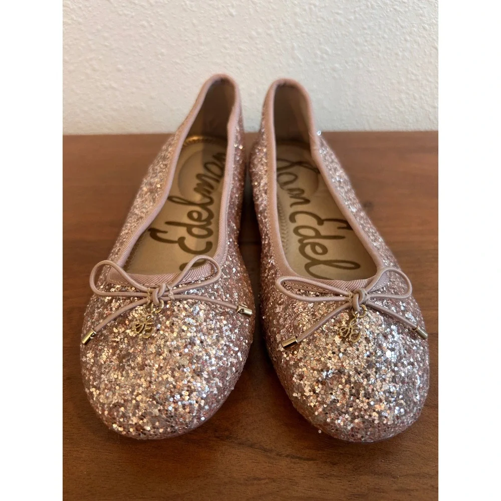 Sam Edelman Felicia Mini Rose Gold Glitter Ballet Flats Girls Size‎ 3M